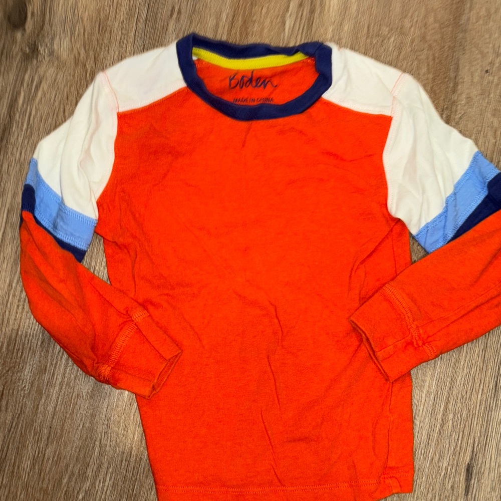Boden Kids Vibrant Orange and Blue Long Sleeve Tee